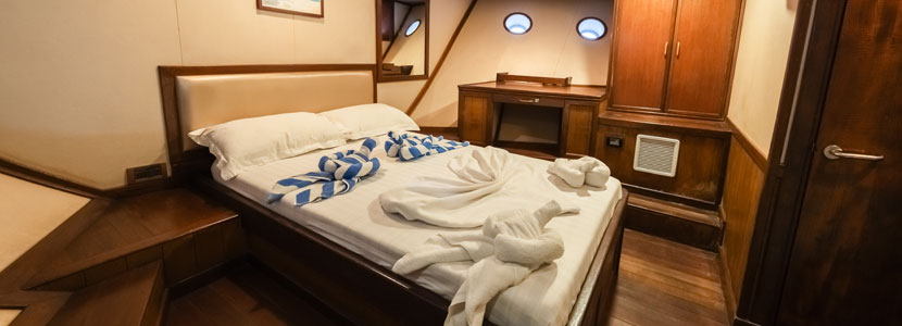 En-suite cabin with double bed & separate single bed
