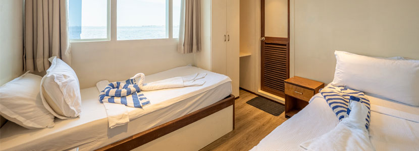 En-suite cabins with double bed and seperate single bed